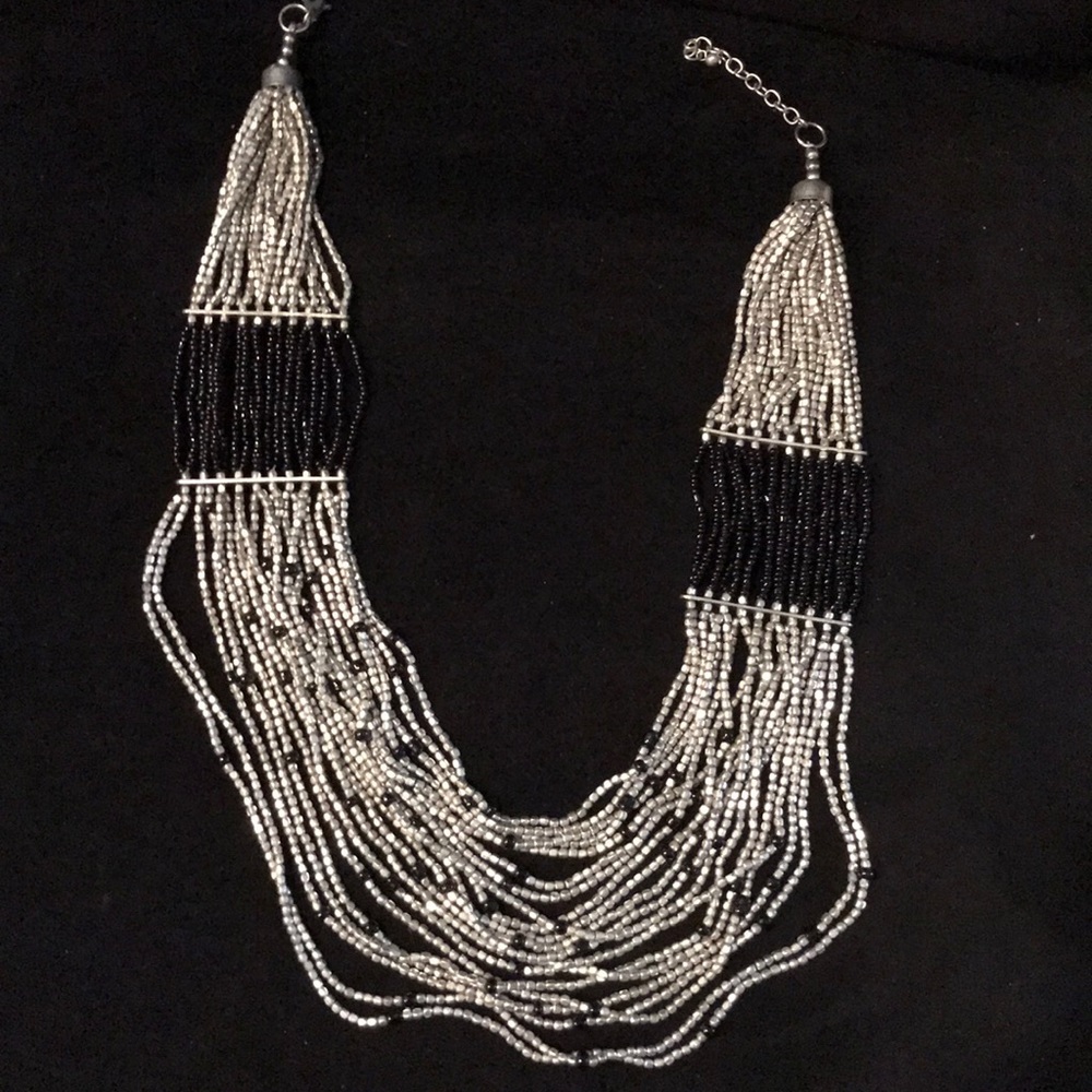 Silver and black beaded necklace